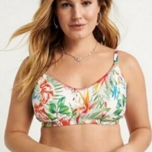 LUCKY BRAND floral print bikini top adjustable straps removable pads white sz 1X